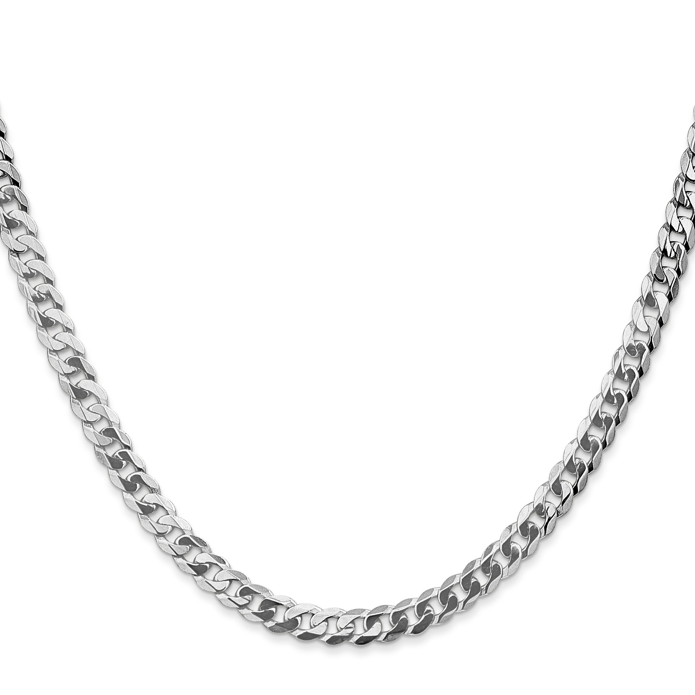 Solid 14K White Gold 26 inch 4.75mm Flat Beveled Curb with Lobster Clasp Chain Necklace
