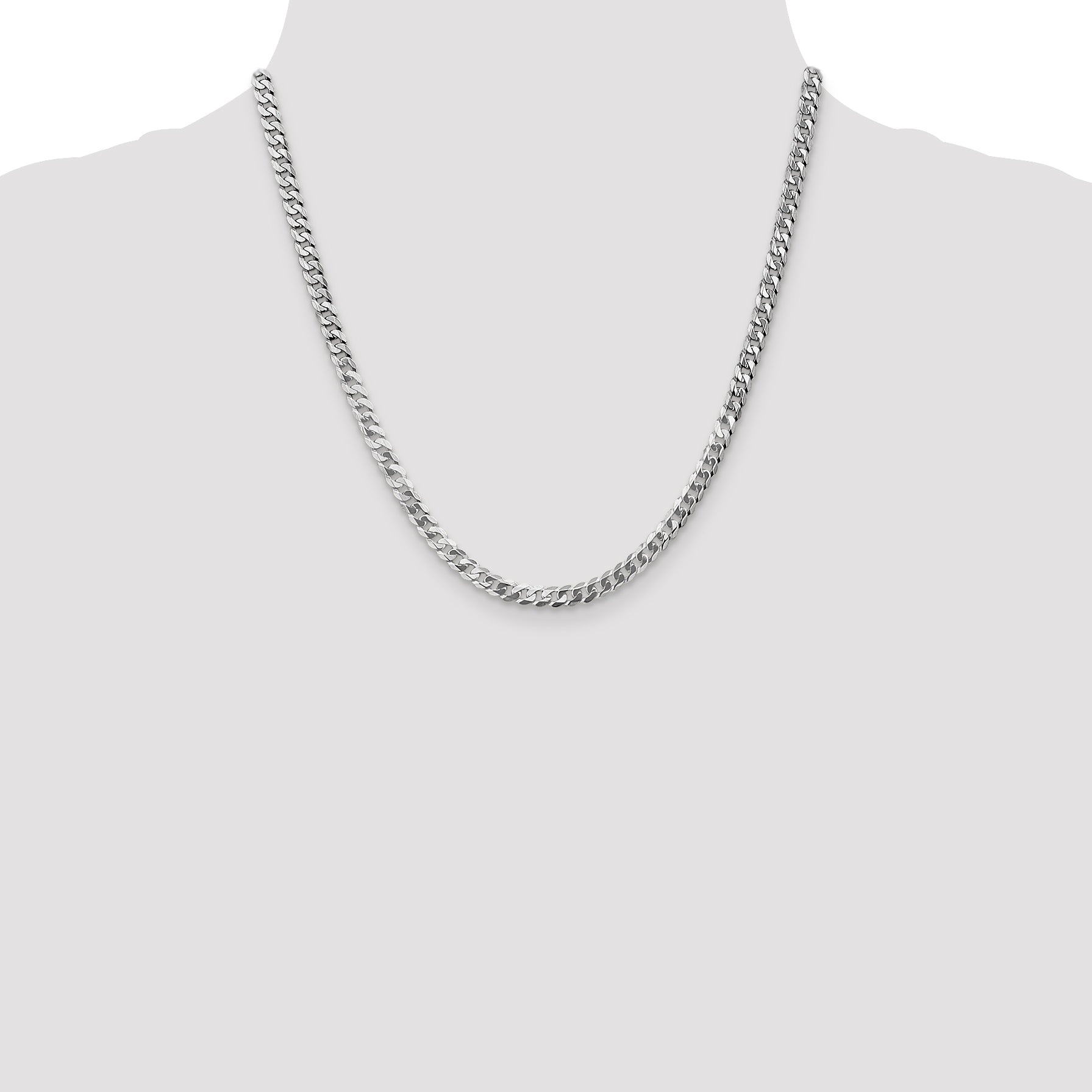 Solid 14K White Gold 20 inch 4.75mm Flat Beveled Curb with Lobster Clasp Chain Necklace