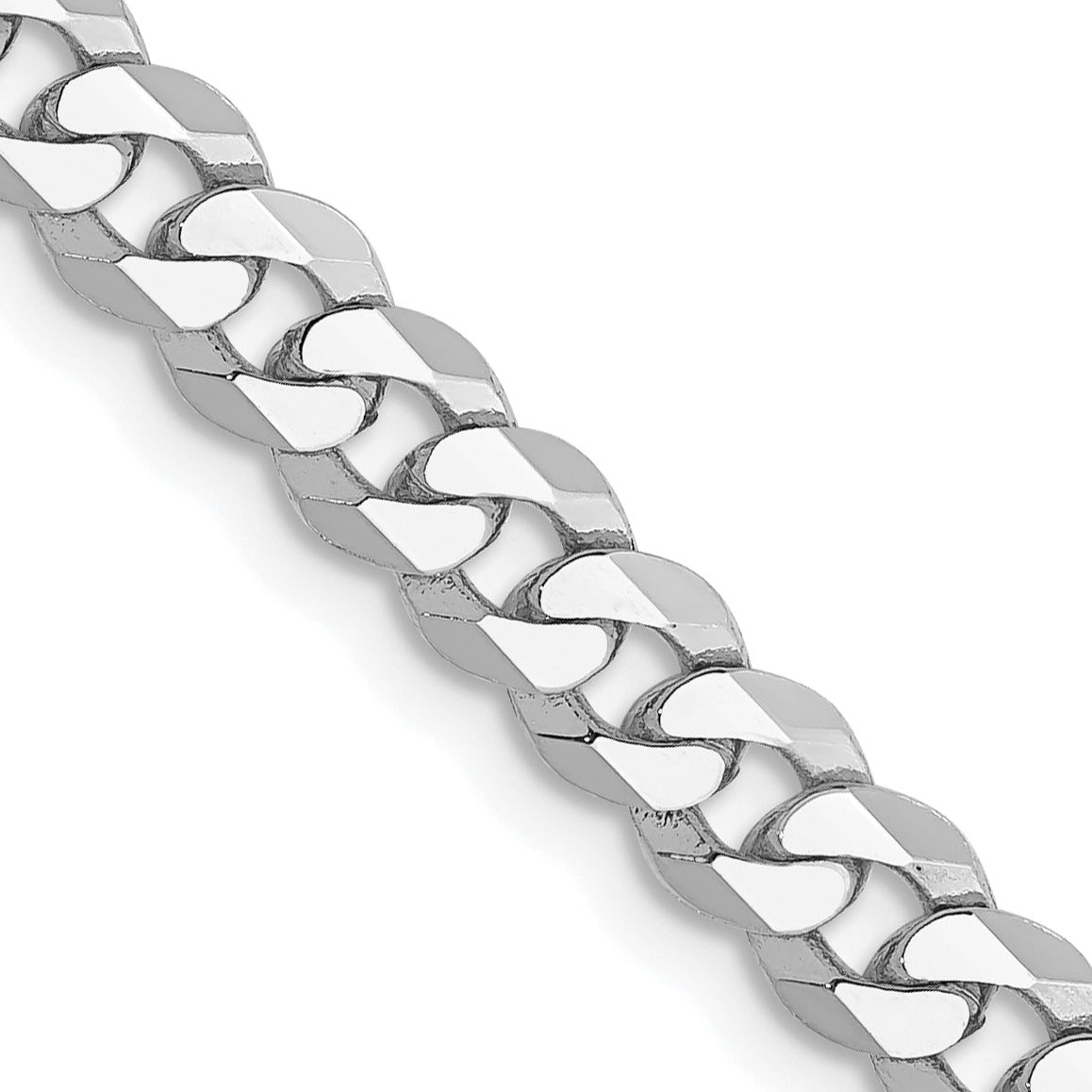 Solid 14K White Gold 26 inch 4.75mm Flat Beveled Curb with Lobster Clasp Chain Necklace
