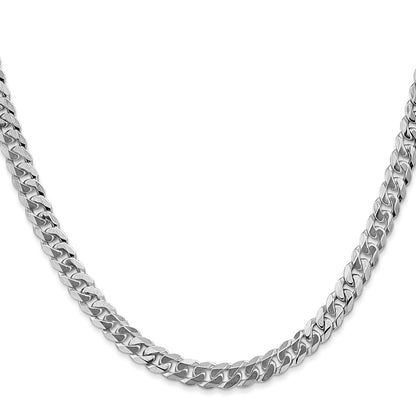Solid 14K White Gold 18 inch 5.75mm Flat Beveled Curb with Lobster Clasp Chain Necklace