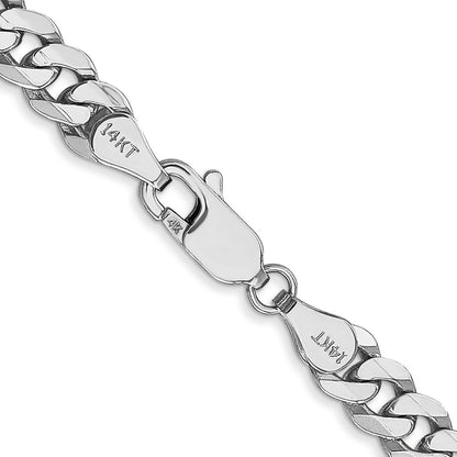 Solid 14K White Gold 18 inch 5.75mm Flat Beveled Curb with Lobster Clasp Chain Necklace