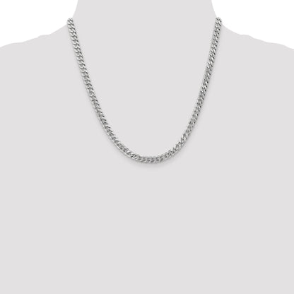 Solid 14K White Gold 20 inch 5.75mm Flat Beveled Curb with Lobster Clasp Chain Necklace
