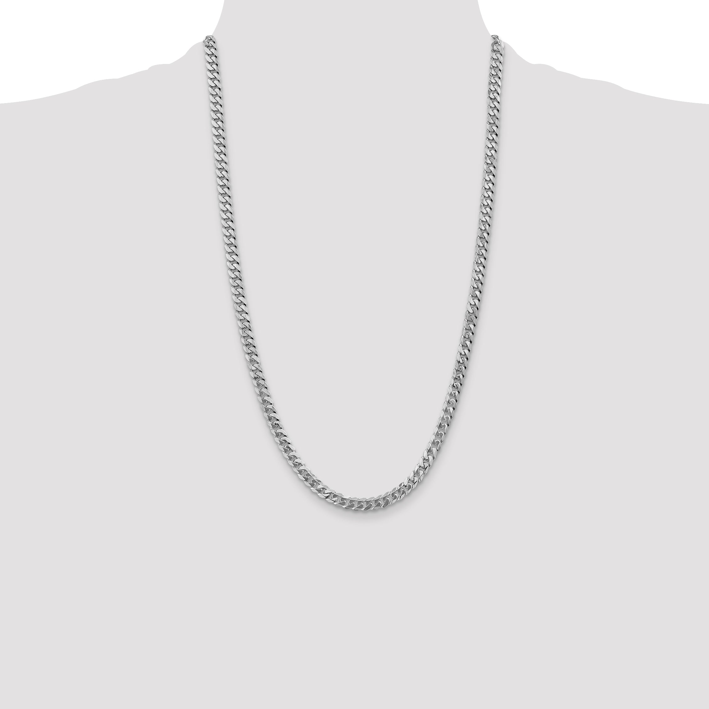Solid 14K White Gold 26 inch 5.75mm Flat Beveled Curb with Lobster Clasp Chain Necklace