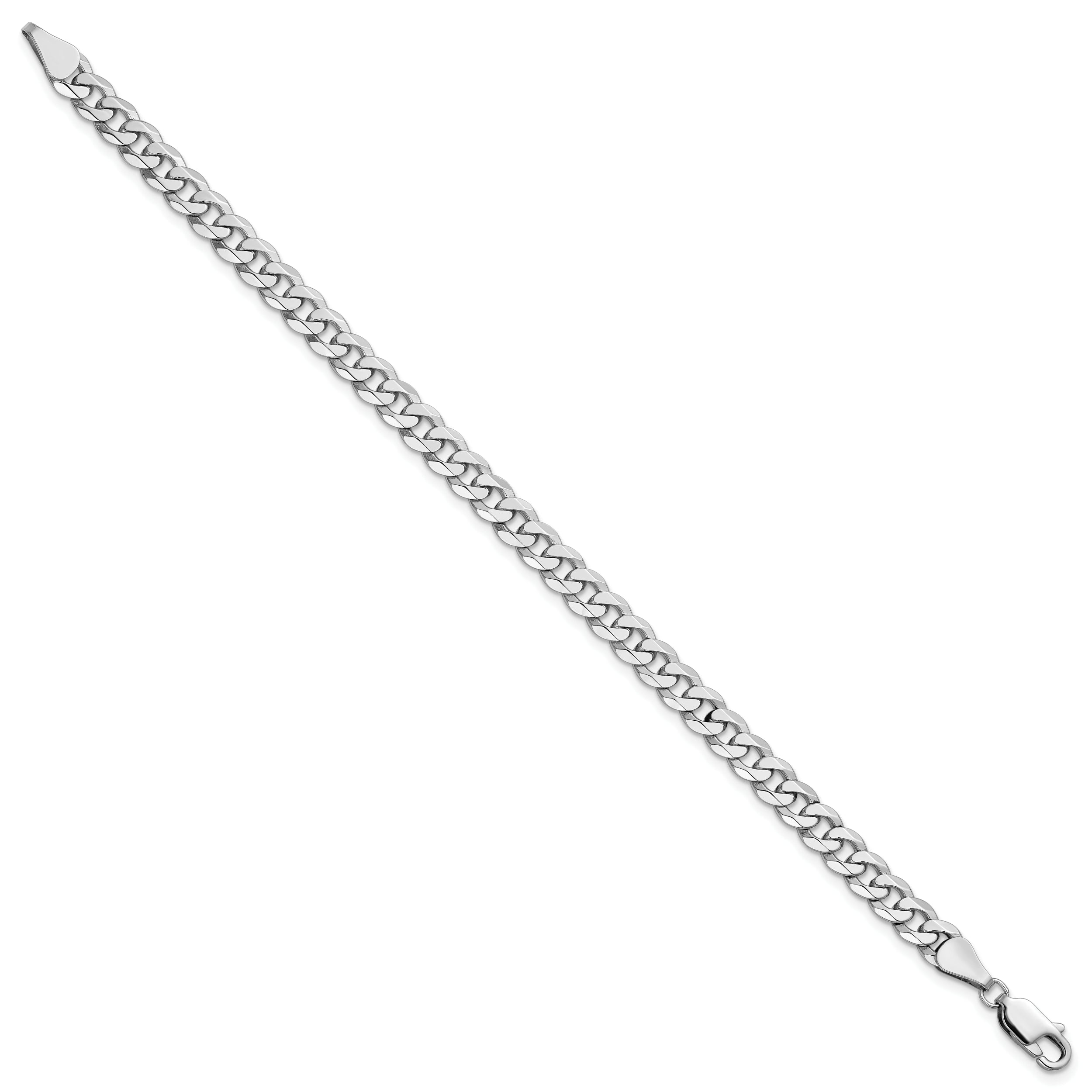 Solid 14K White Gold 7 inch 5.75mm Flat Beveled Curb with Lobster Clasp Bracelet