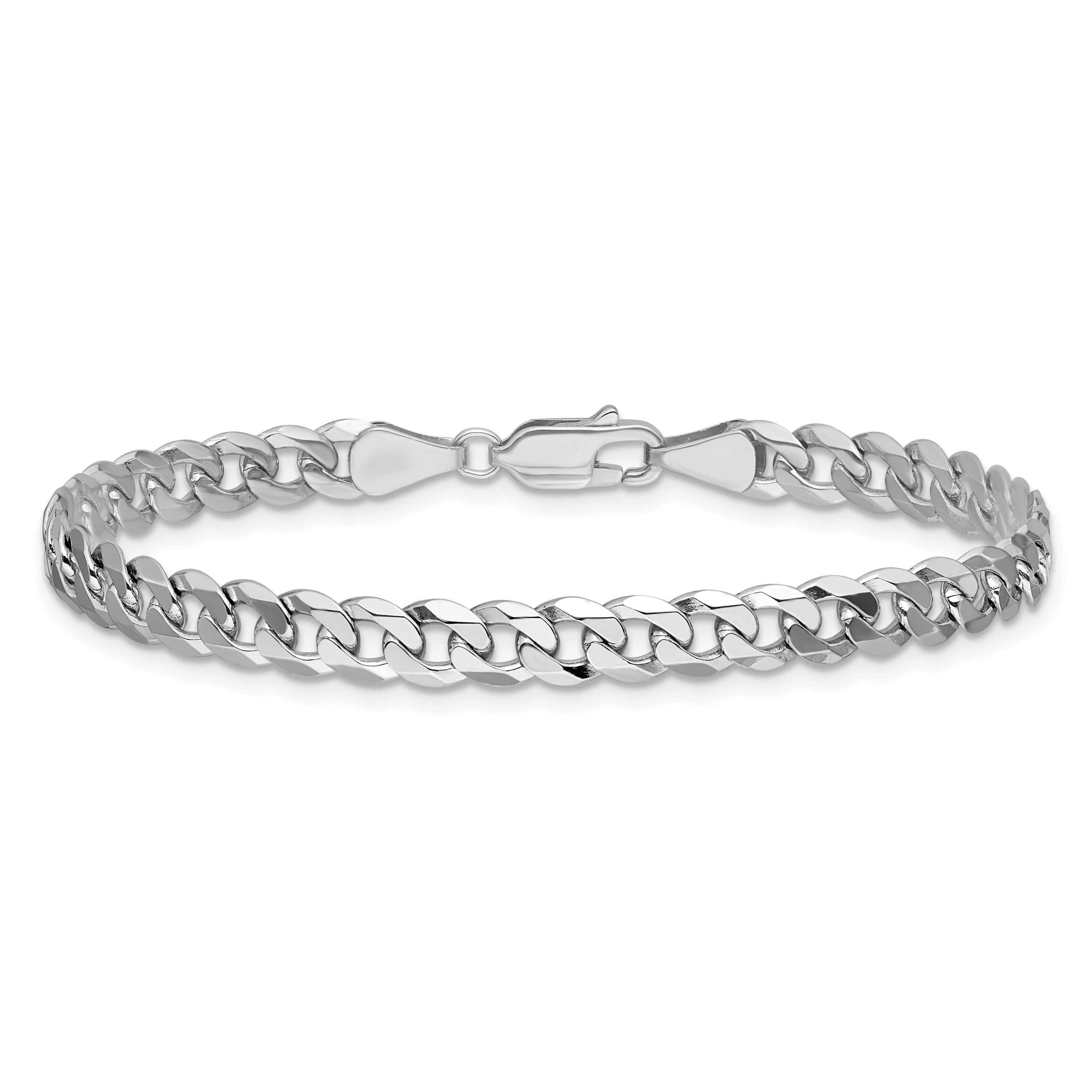 Solid 14K White Gold 7 inch 5.75mm Flat Beveled Curb with Lobster Clasp Bracelet
