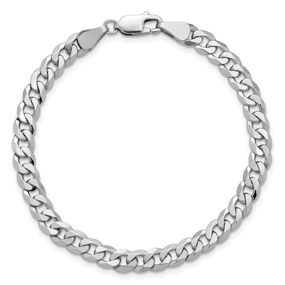 Solid 14K White Gold 7 inch 5.75mm Flat Beveled Curb with Lobster Clasp Bracelet