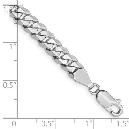 Solid 14K White Gold 7 inch 5.75mm Flat Beveled Curb with Lobster Clasp Bracelet