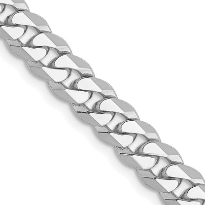 Solid 14K White Gold 18 inch 5.75mm Flat Beveled Curb with Lobster Clasp Chain Necklace