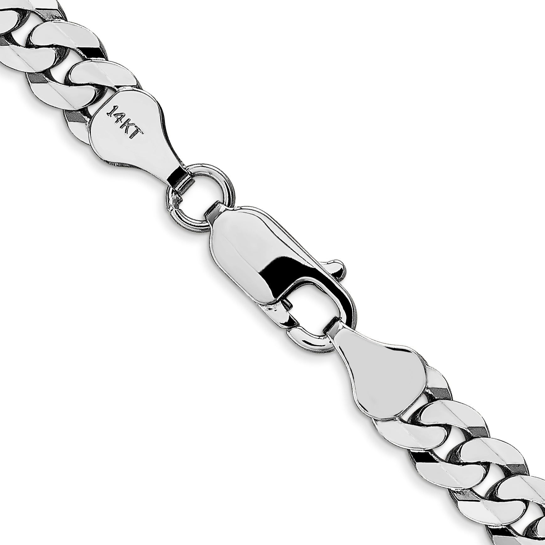 Solid 14K White Gold 20 inch 6.25mm Flat Beveled Curb with Lobster Clasp Chain Necklace