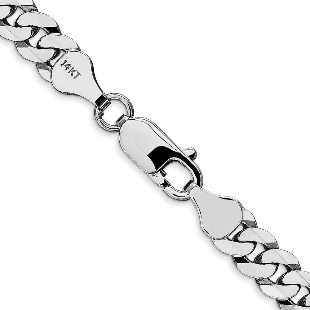 Solid 14K White Gold 18 inch 6.25mm Flat Beveled Curb with Lobster Clasp Chain Necklace