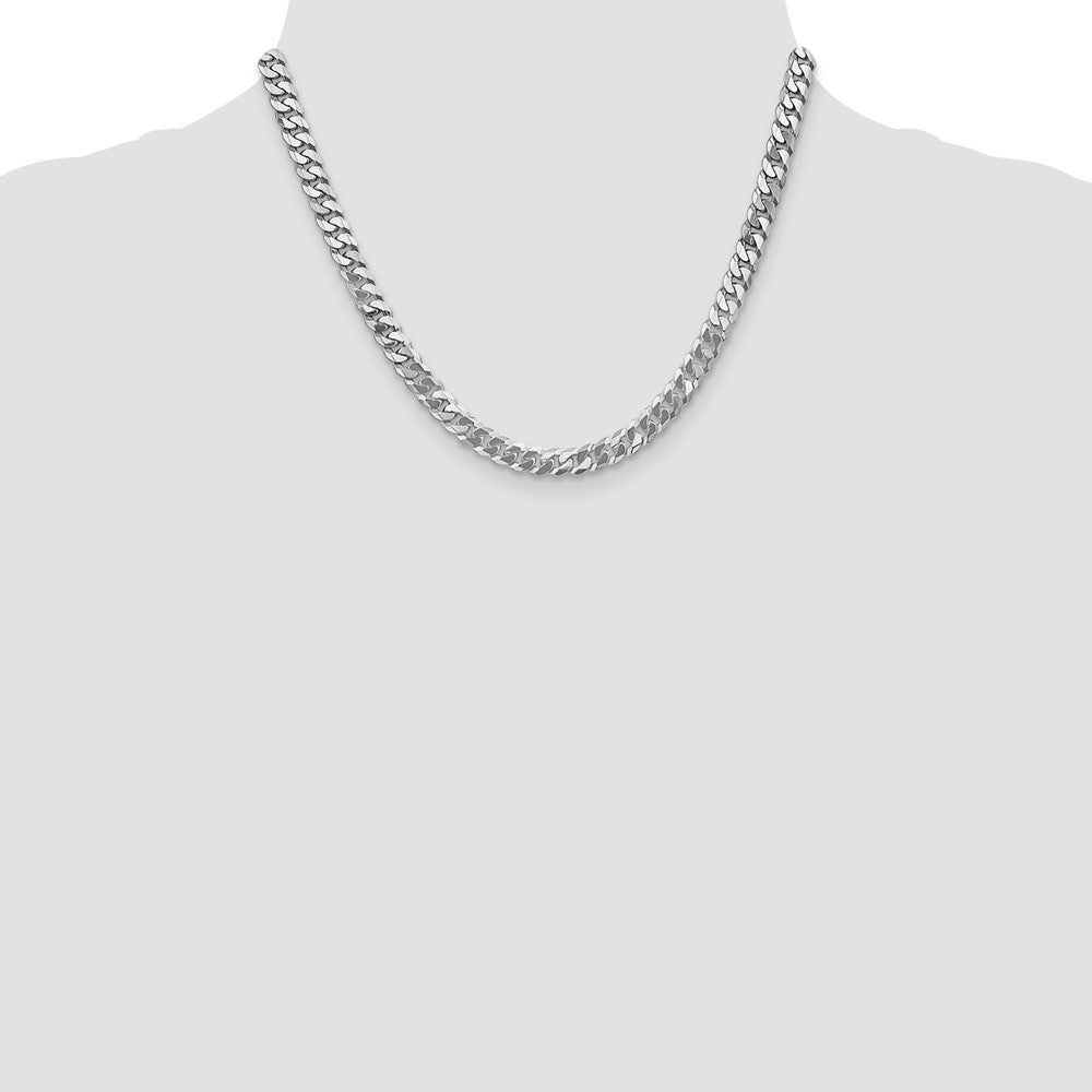 Solid 14K White Gold 18 inch 6.25mm Flat Beveled Curb with Lobster Clasp Chain Necklace