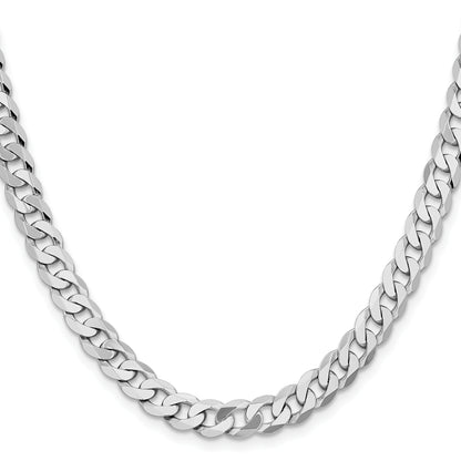 Solid 14K White Gold 24 inch 7.25mm Flat Beveled Curb with Lobster Clasp Chain Necklace