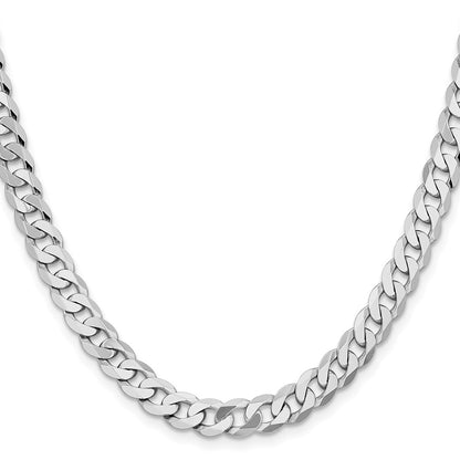 Solid 14K White Gold 20 inch 7.25mm Flat Beveled Curb with Lobster Clasp Chain Necklace