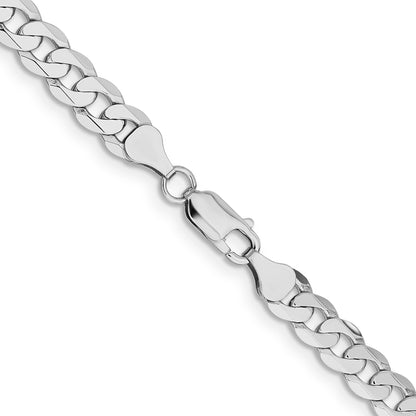 Solid 14K White Gold 24 inch 7.25mm Flat Beveled Curb with Lobster Clasp Chain Necklace
