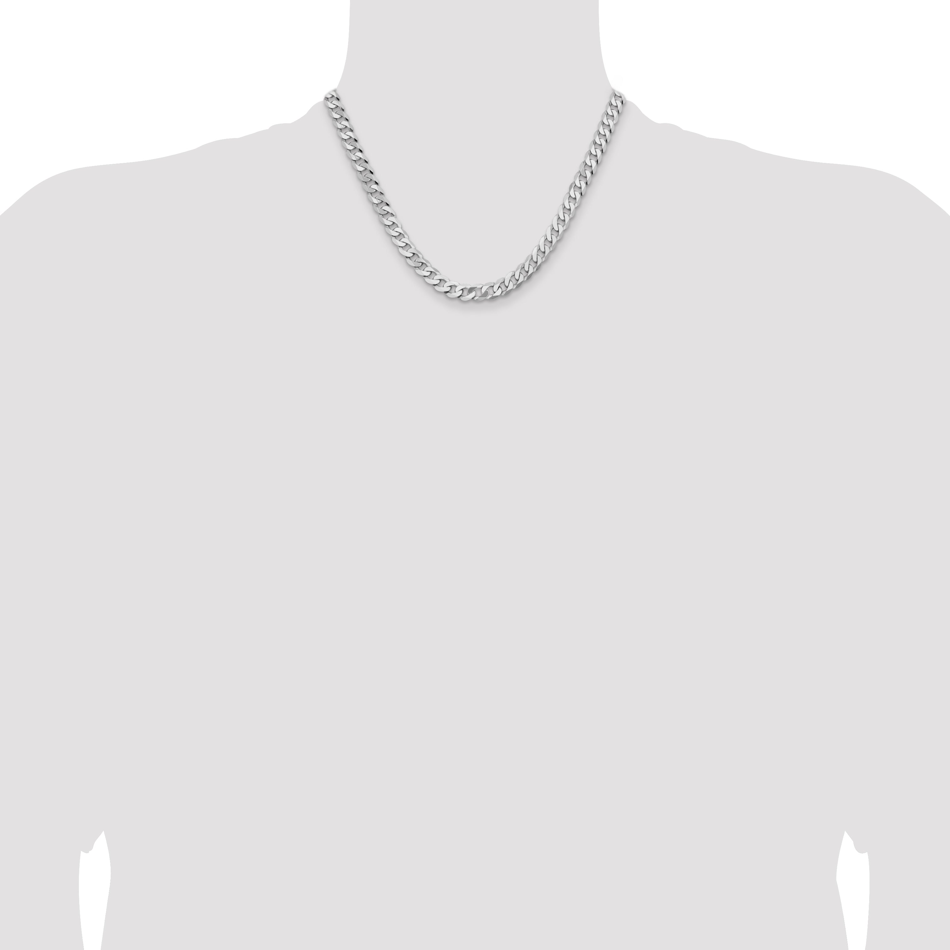 Solid 14K White Gold 18 inch 7.25mm Flat Beveled Curb with Lobster Clasp Chain Necklace