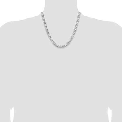 Solid 14K White Gold 20 inch 7.25mm Flat Beveled Curb with Lobster Clasp Chain Necklace