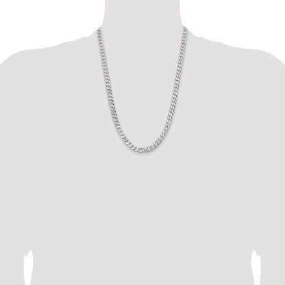Solid 14K White Gold 24 inch 7.25mm Flat Beveled Curb with Lobster Clasp Chain Necklace