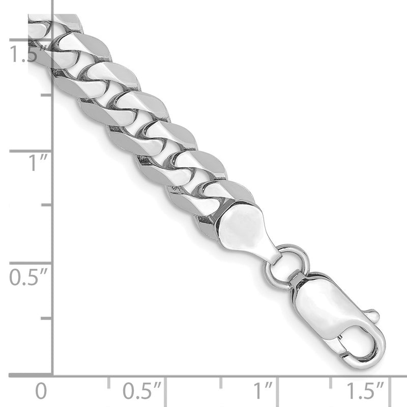 Solid 14K White Gold 8 inch 7.25mm Flat Beveled Curb with Lobster Clasp Bracelet