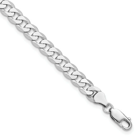 Solid 14K White Gold 9 inch 7.25mm Flat Beveled Curb with Lobster Clasp Chain Bracelet