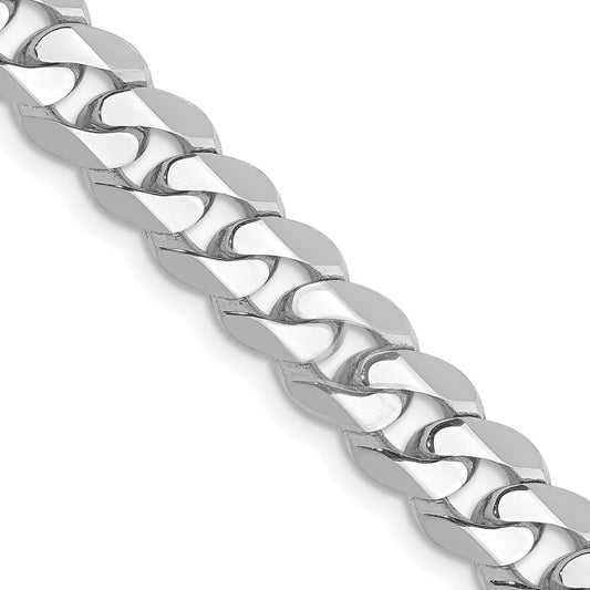 Solid 14K White Gold 24 inch 7.25mm Flat Beveled Curb with Lobster Clasp Chain Necklace