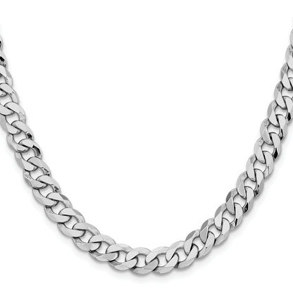 Solid 14K White Gold 26 inch 8mm Flat Beveled Curb with Lobster Clasp Chain Necklace