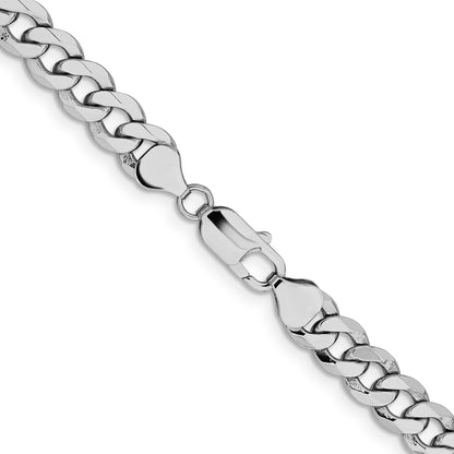 Solid 14K White Gold 26 inch 8mm Flat Beveled Curb with Lobster Clasp Chain Necklace