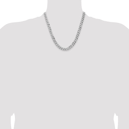 Solid 14K White Gold 20 inch 8mm Flat Beveled Curb with Lobster Clasp Chain Necklace
