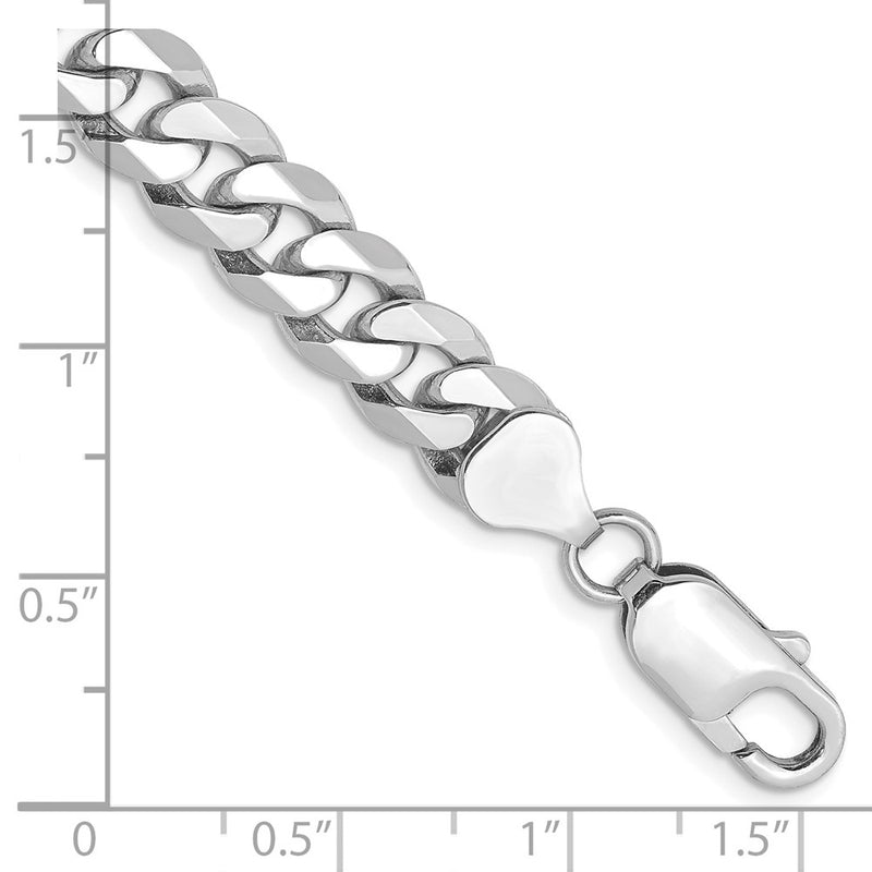 Solid 14K White Gold 9 inch 8mm Flat Beveled Curb with Lobster Clasp Chain Bracelet