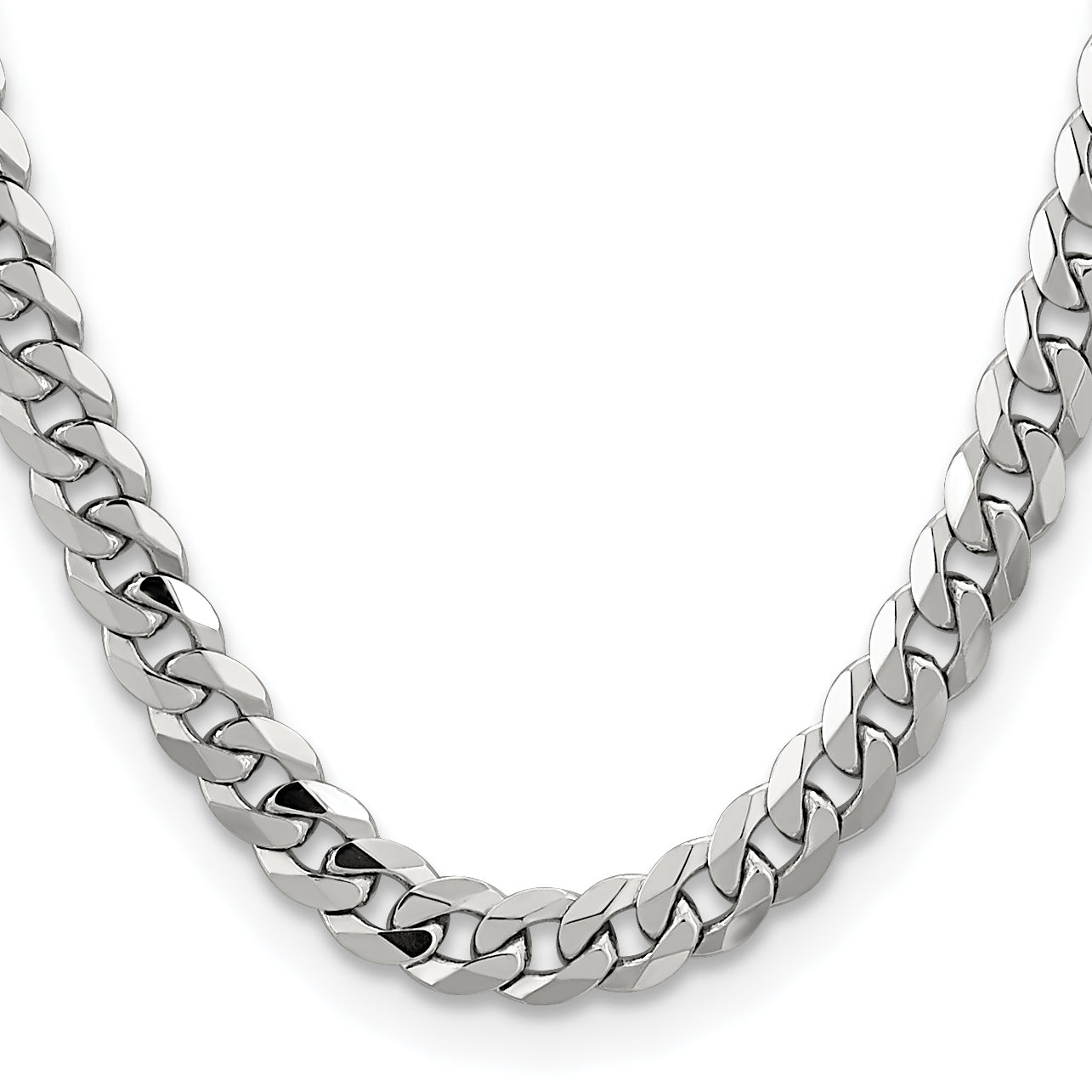 Solid 14K White Gold 26 inch 8.5mm Flat Beveled Curb with Lobster Clasp Chain Necklace