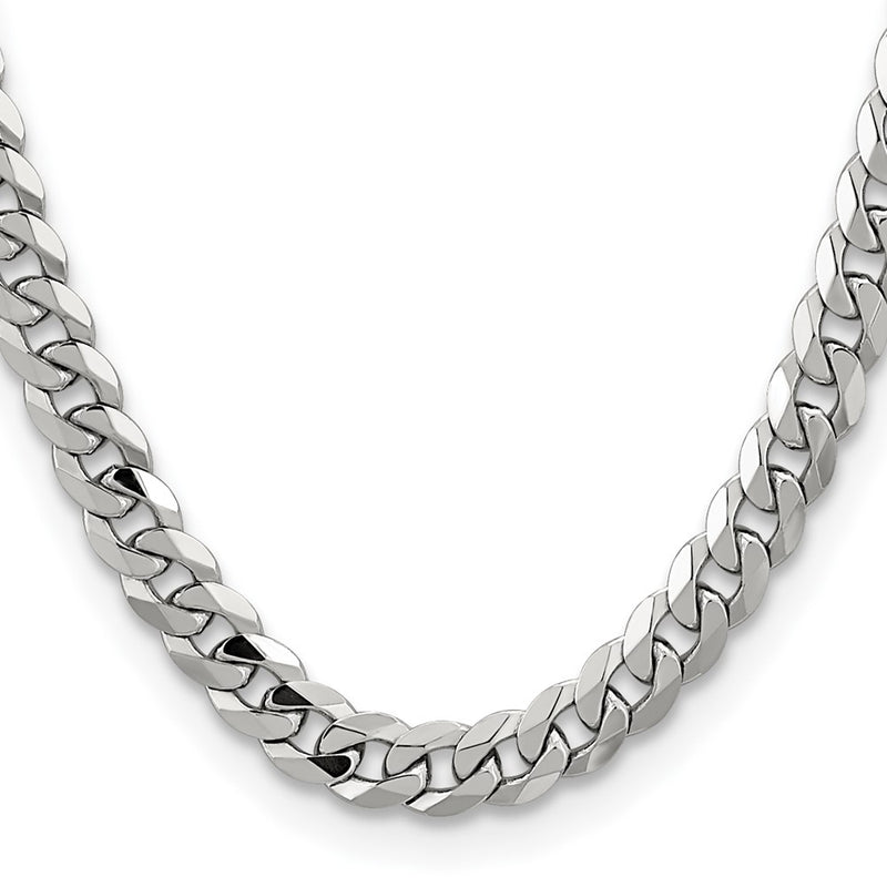 14k White Gold 8.5mm Flat Beveled Curb Chain Necklace