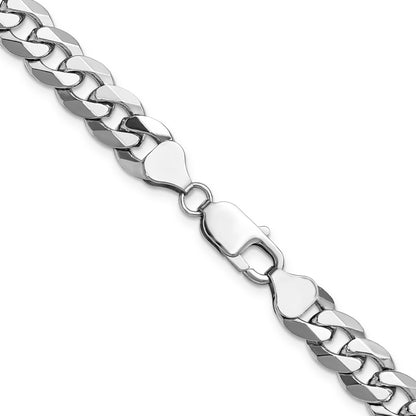 Solid 14K White Gold 26 inch 8.5mm Flat Beveled Curb with Lobster Clasp Chain Necklace