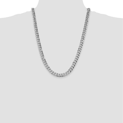 14k White Gold 8.5mm Flat Beveled Curb Chain Necklace