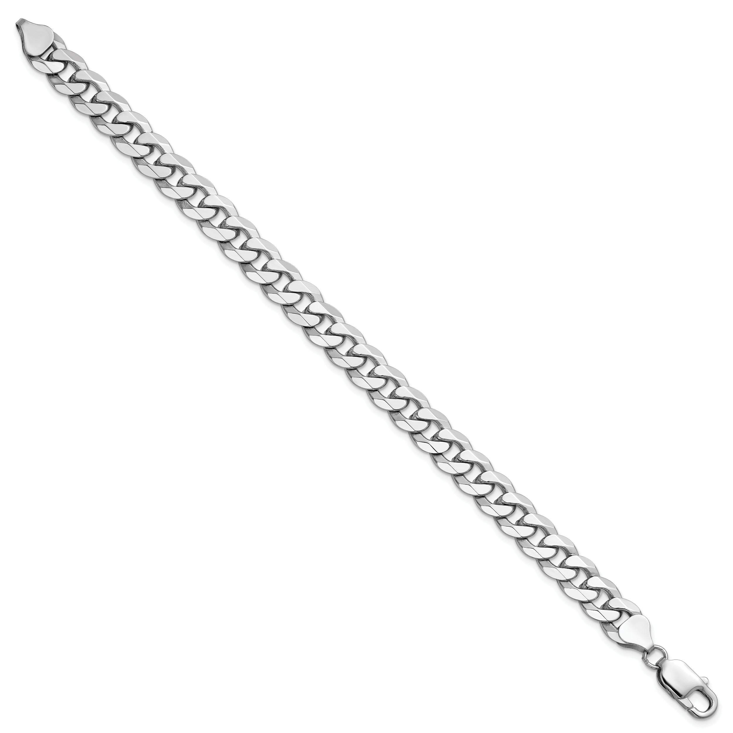 Solid 14K White Gold 9 inch 8.5mm Flat Beveled Curb with Lobster Clasp Chain Anklet