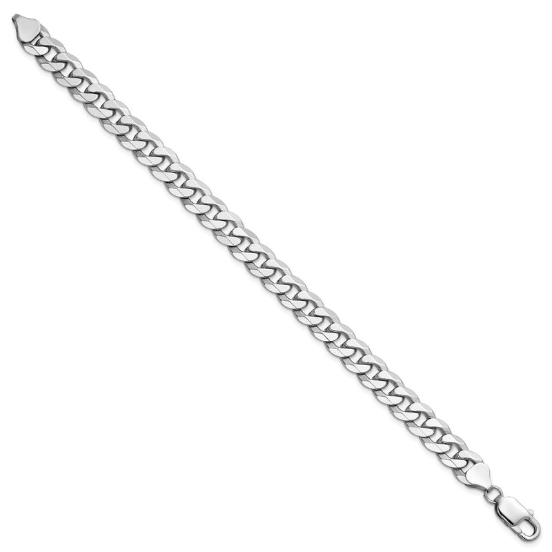 Solid 14K White Gold 8 inch 8.5mm Flat Beveled Curb with Lobster Clasp Bracelet