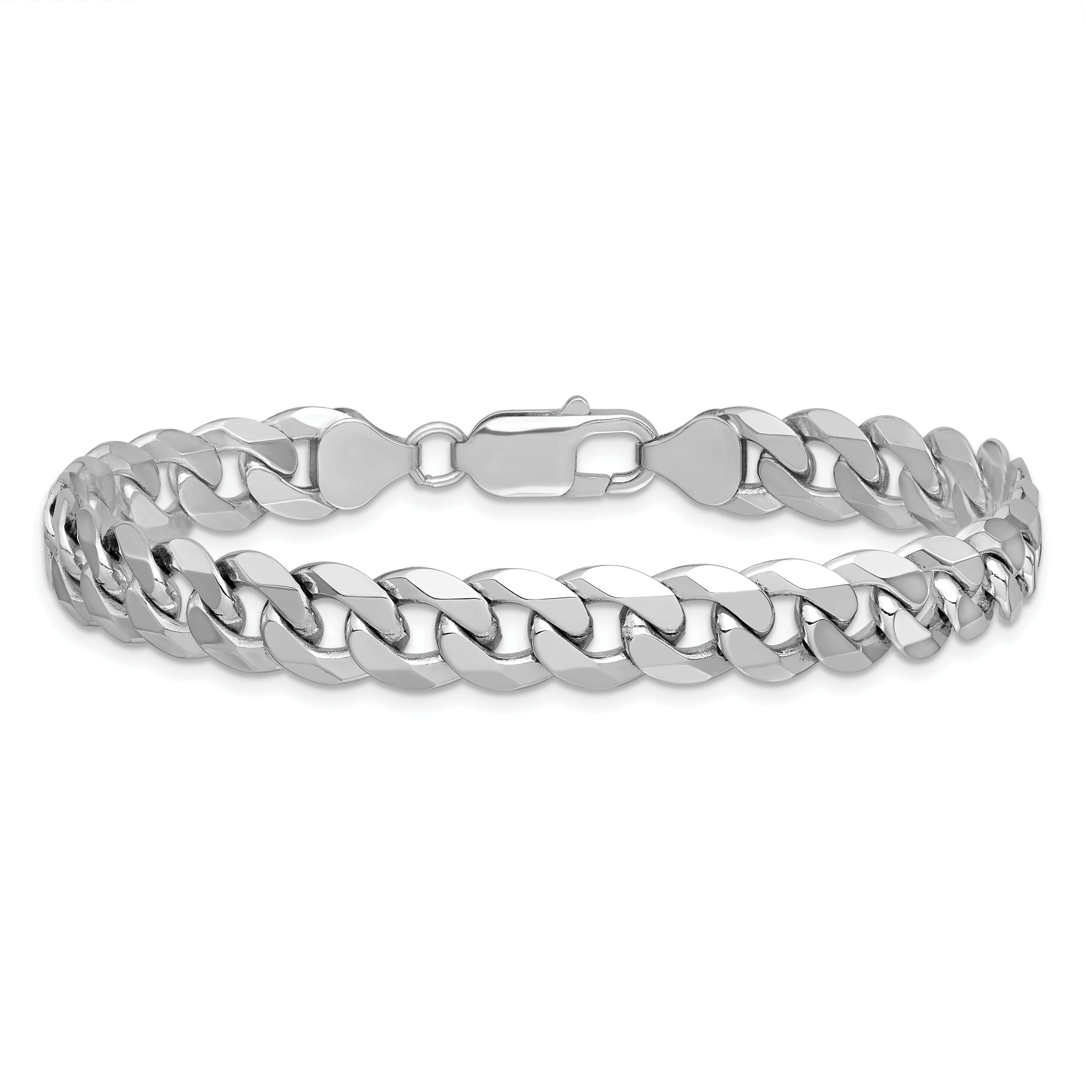 Solid 14K White Gold 9 inch 8.5mm Flat Beveled Curb with Lobster Clasp Chain Anklet