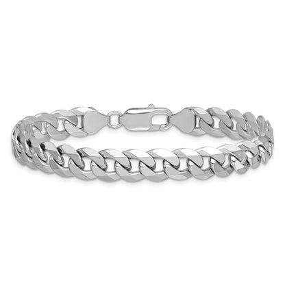Solid 14K White Gold 9 inch 8.5mm Flat Beveled Curb with Lobster Clasp Chain Anklet