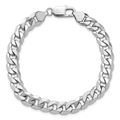 Solid 14K White Gold 9 inch 8.5mm Flat Beveled Curb with Lobster Clasp Chain Anklet