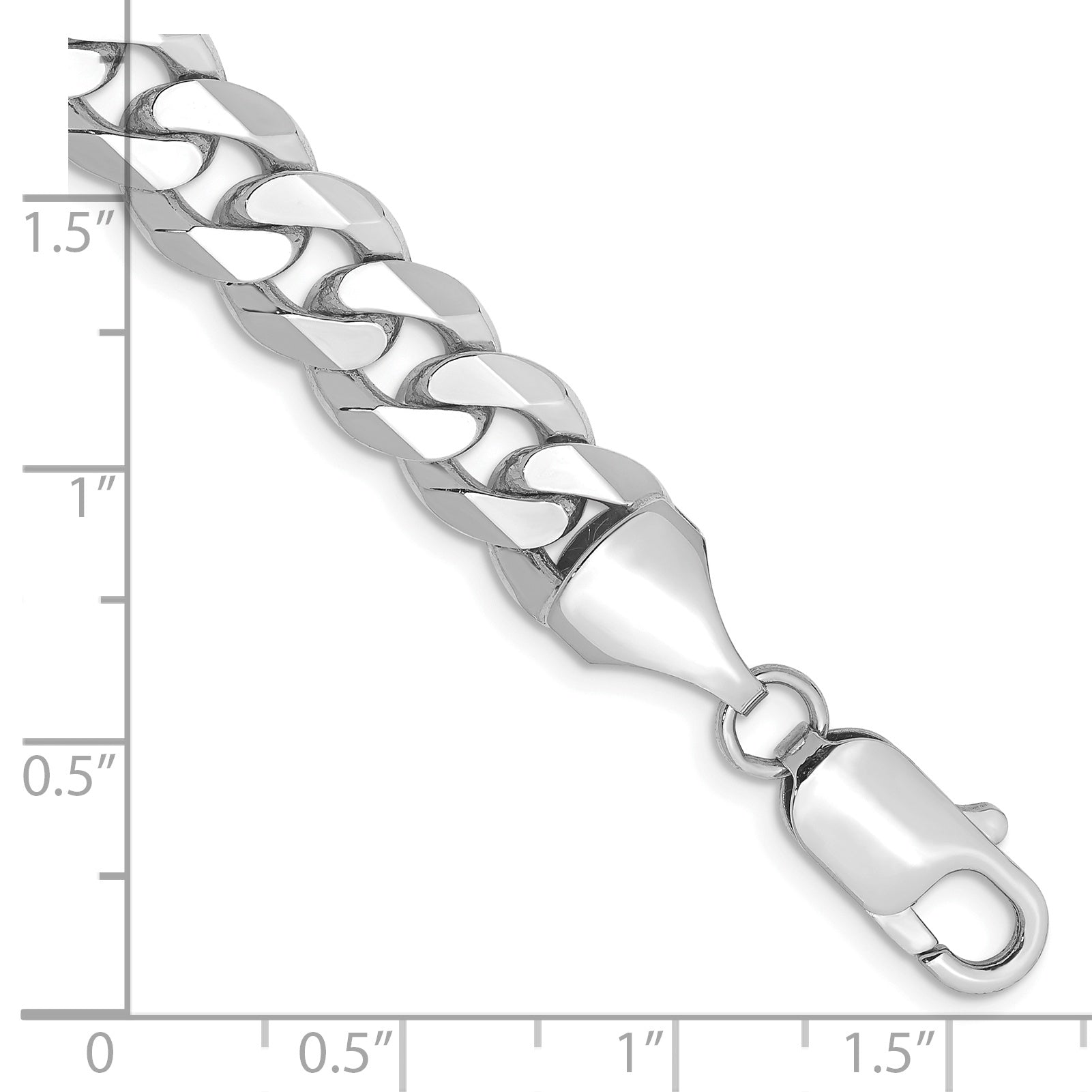 Solid 14K White Gold 9 inch 8.5mm Flat Beveled Curb with Lobster Clasp Chain Anklet