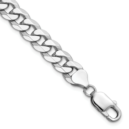 Solid 14K White Gold 9 inch 8.5mm Flat Beveled Curb with Lobster Clasp Chain Anklet