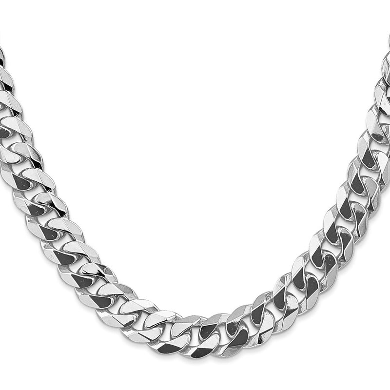 14k White Gold 9.5mm Flat Beveled Curb Chain Necklace
