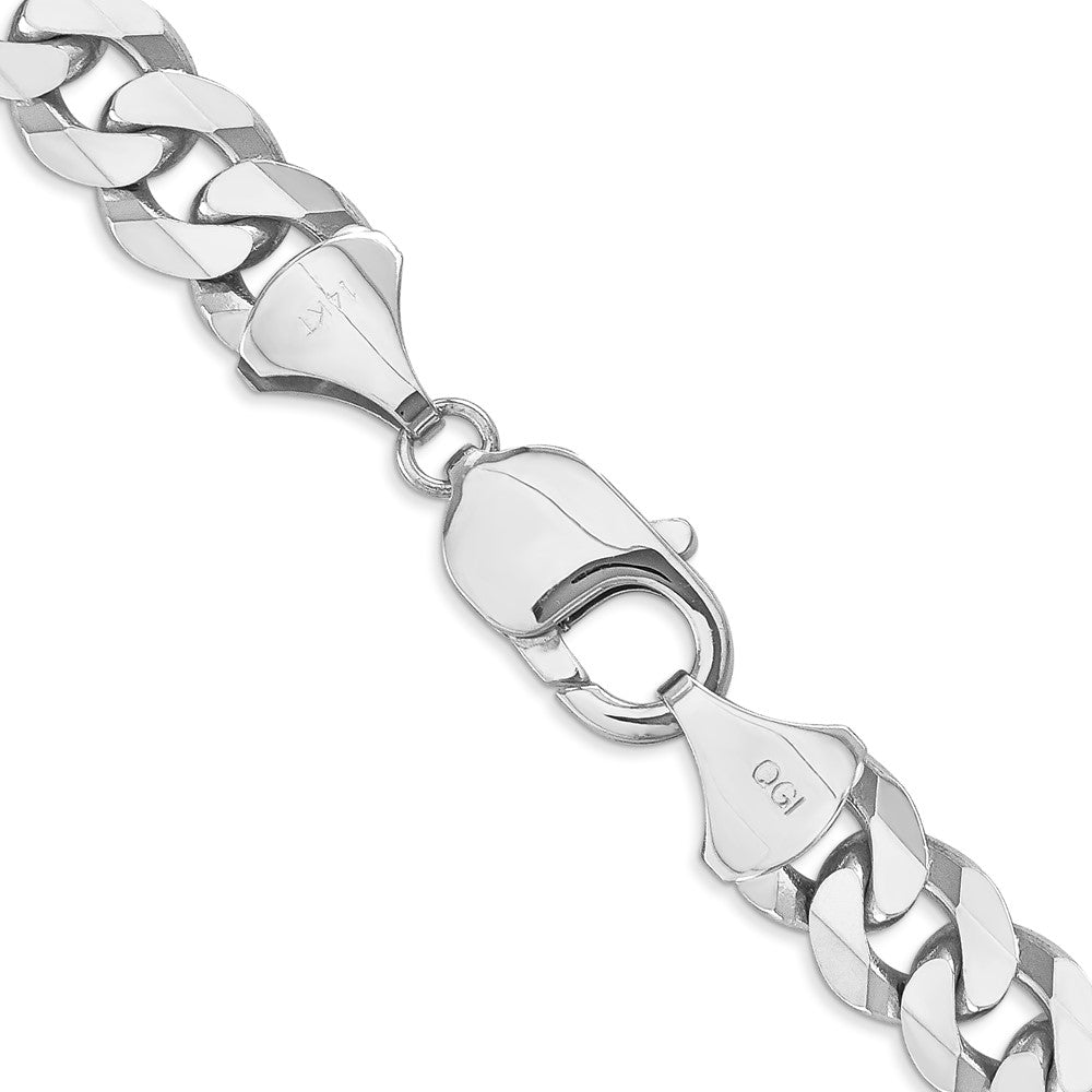 14k White Gold 9.5mm Flat Beveled Curb Chain Necklace
