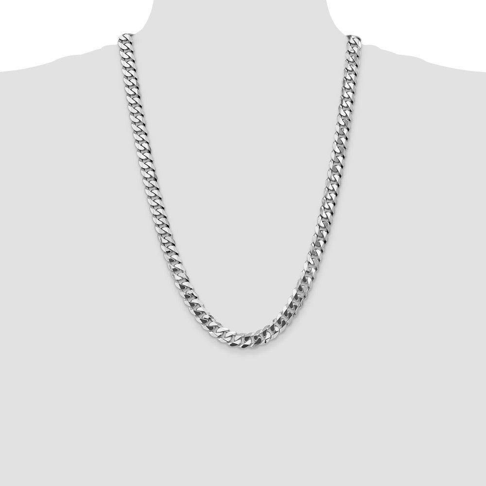 14k White Gold 9.5mm Flat Beveled Curb Chain Necklace