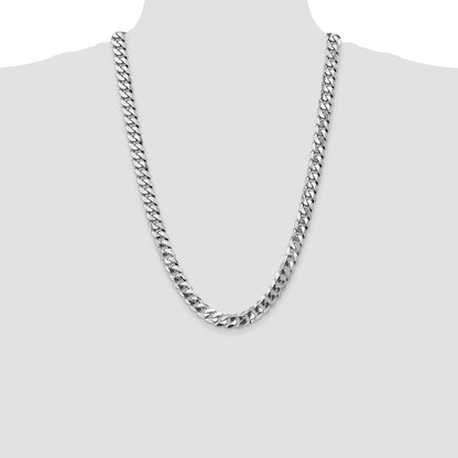 14k White Gold 9.5mm Flat Beveled Curb Chain Necklace