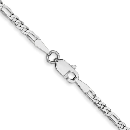 14K White Gold 24 Inch 2.25mm Flat Figaro With Lobster Clasp Chain