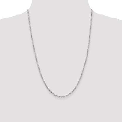 14K White Gold 24 Inch 2.25mm Flat Figaro With Lobster Clasp Chain