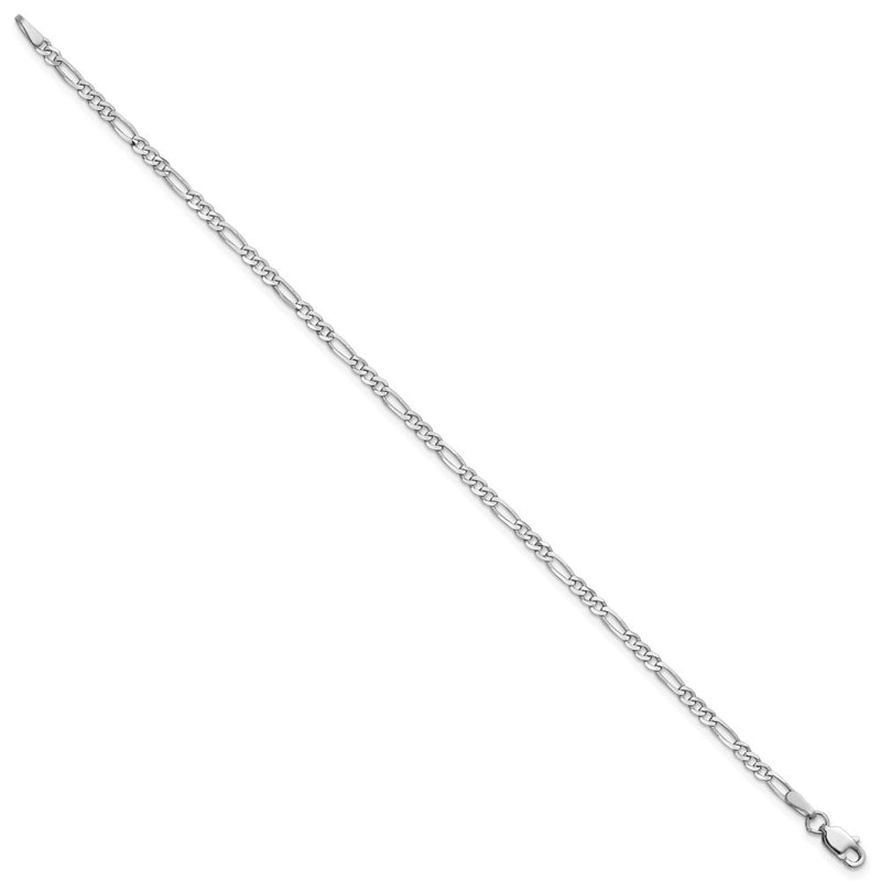 14K White Gold 7 Inch 2.25mm Flat Figaro With Lobster Clasp Bracelet