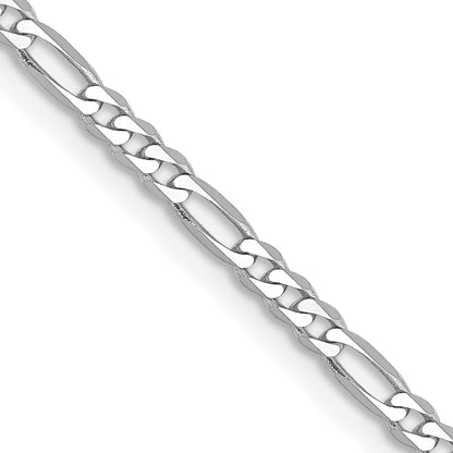 14K White Gold 24 Inch 2.25mm Flat Figaro With Lobster Clasp Chain