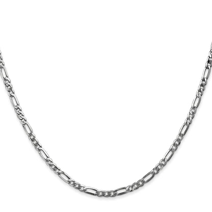 14K White Gold 24 Inch 2.75mm Flat Figaro With Lobster Clasp Chain