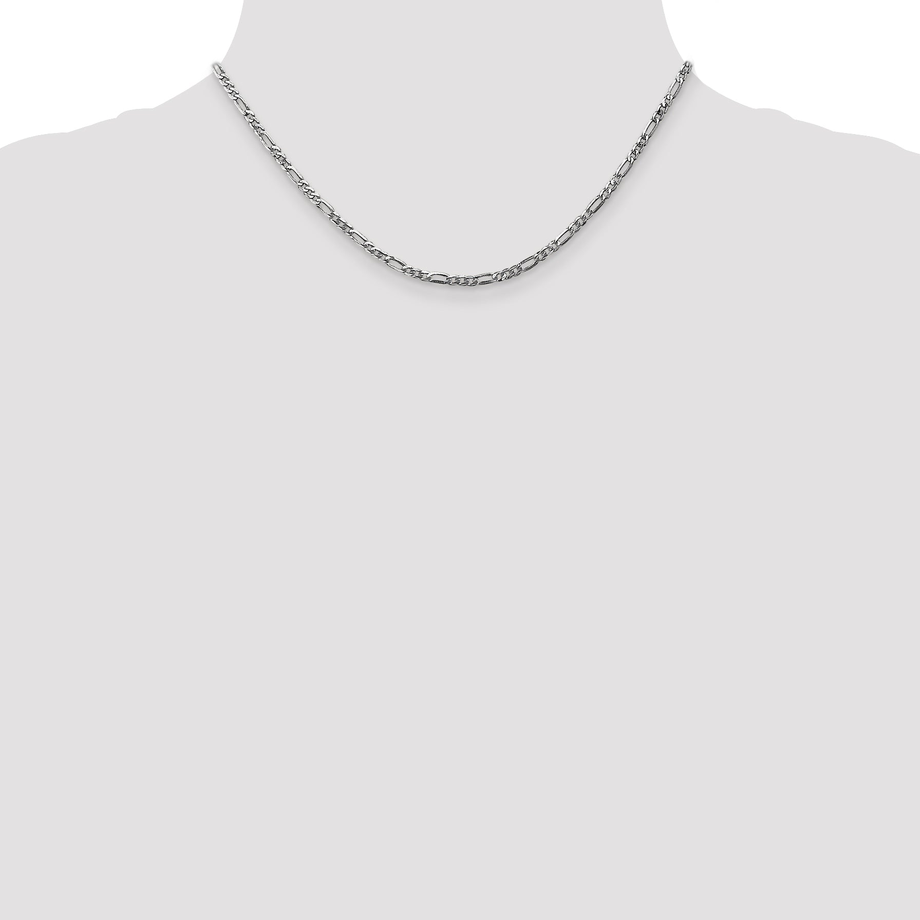 14K White Gold 16 Inch 2.75mm Flat Figaro With Lobster Clasp Chain