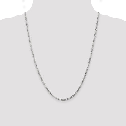 14K White Gold 24 Inch 2.75mm Flat Figaro With Lobster Clasp Chain